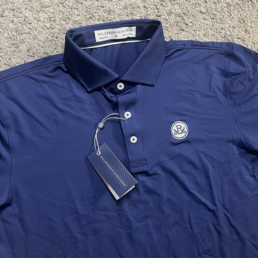 NWT Holderness & Bourne Solid Anderson Shirt Navy Polo Tailored Fit sz Medium